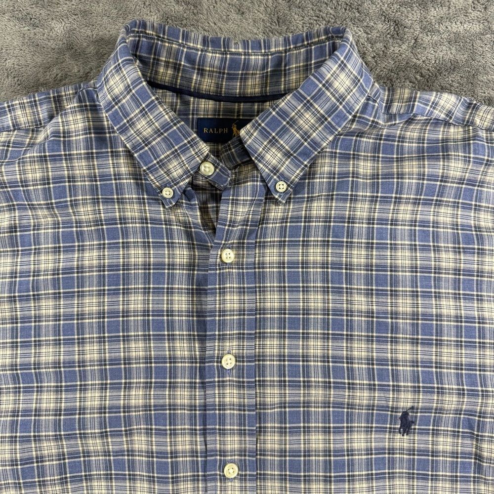 Ralph Lauren Blue Plaid Button-Down Long Sleeve Shirt XLT Blue Cream Navy